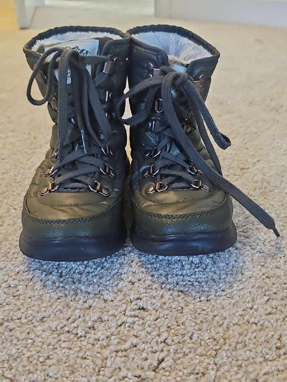 North Face Cozy Olive Green Lace-Up Winter Boots
